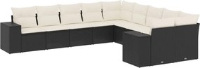 vidaXL 10 részes fekete polyrattan kerti ülőgarnitúra párnákkal