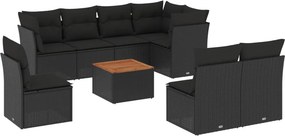 vidaXL 9 részes fekete polyrattan kerti ülőgarnitúra párnákkal