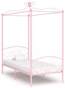 Rózsaszín fém baldachinos ágykeret 100 x 200 cm