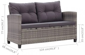 kétszemélyes szürke polyrattan kerti kanapé párnákkal 124 cm