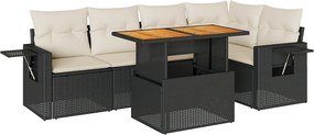 vidaXL 6 részes fekete polyrattan kerti ülőgarnitúra párnákkal