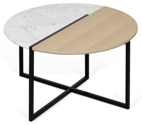 Dohányzóasztal tölgyfa dekoros és márvány asztallappal ø 80 cm Sonata - TemaHome