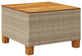 bézs polyrattan és akácfa kerti asztal 55 x 55 x 36 cm