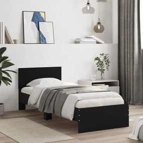 fekete ágykeret fejtámlával és LED-világítással 90 x 200 cm