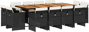 vidaXL 13 részes fekete polyrattan kerti ülőgarnitúra párnákkal