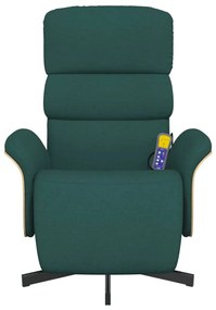 Sötétzöld szövet dönthető masszázsfotel lábtartóval