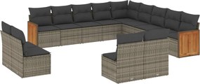 vidaXL 13 részes szürke polyrattan kerti ülőgarnitúra párnákkal