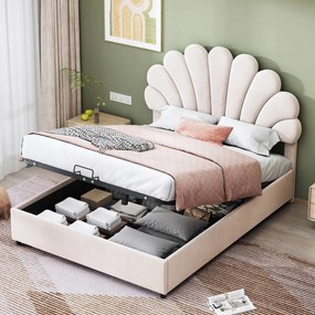 Kárpitozott ágy 140 x 200 cm Franciaágy Hidraulikus bézs