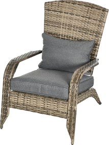 Outsunny Adirondack Kerti Szék Kartámasszal és Párnákkal, Rattan és Acél Szék Beltéri és Kültéri Használatra, 64x80x90 cm, Sötétszürke | Aosom