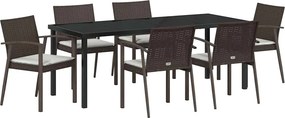 vidaXL Kert étkező szett 7 pcs Barna és fekete PE Rattan