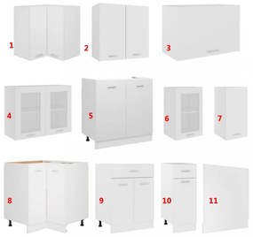 11 részes fehér forgácslap konyhai szekrénygarnitúra