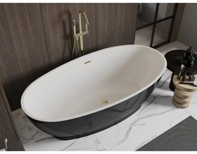 Mexen Bilbao, szabadon álló kád 180 x 90 cm, fehér-fekete, arany matt túlfolyó, 51311809075-55