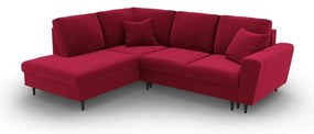 Piros bársony kinyitható tárolóhelyes sarokkanapé (bal oldali-L alakú) Kyoto – Cosmopolitan Design