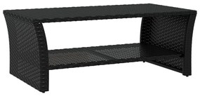 Fekete polyrattan dohányzóasztal 100 x 50 x 40 cm