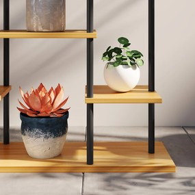 Outsunny Beltéri Növénytartó, 6 Szintes Növénypolc, Acél Váz, Masszív Fa Alap, Növénytartó a Nappaliba, Erkélyre, Kertbe, Természetes Fa | Aosom