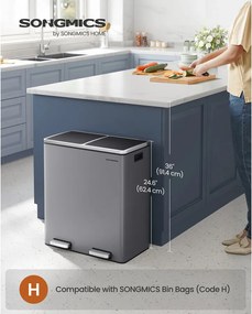 2 rekeszes Szemetes, 2 x 30 L fedéllel, szürke