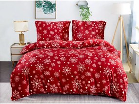 2 db Mikroplüss ágyneműhuzat SNOWFALL piros + Mikroplüss lepedő SOFT 180x200 cm fehér, kétszemélyes ágyhoz