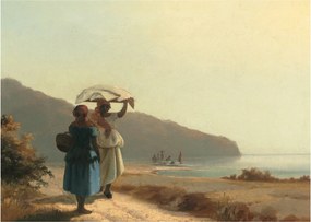 Kép - Camille Pissarro, Two Women Chatting by the Sea, St. Thomas, reprodukciók (70x50 cm)