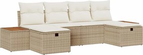 vidaXL Kerti Kanapé Szett párnával 6 pcs Bézs Poli rattan