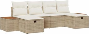 vidaXL Kerti Kanapé Szett párnával 6 pcs Bézs Poli rattan