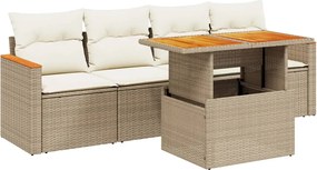 vidaXL 5 részes bézs polyrattan kerti ülőgarnitúra párnákkal