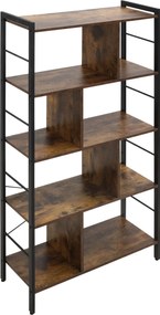 HOMCOM 4-Szintes Könyvespolc 8 Tárolórekesszel Ipari Stílusban Nappaliba, Irodába vagy Hálószobába 74x30x157,5 cm Rusztikus Barna | Aosom