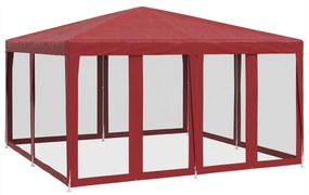 piros HDPE rendezvénysátor 8 hálós oldalfallal 4 x 4 m