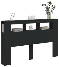 fekete szerelt fa LED-es fejtámla 160x18,5x103,5 cm