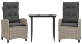 vidaXL 3részes világosszürke polyrattan kerti étkezőgarnitúra párnával