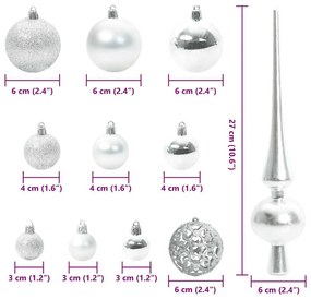 Karácsonyi Díszgömb Készlet 300 LED-del 120 pcs Ezüst Műanyag