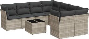 vidaXL 9 részes világosszürke polyrattan kerti ülőgarnitúra párnával