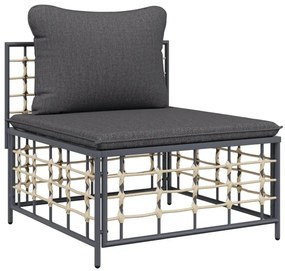 7 részes antracitszürke polyrattan kerti ülőgarnitúra párnákkal