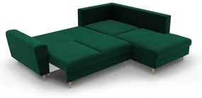 Zöld bársony kinyitható tárolóhelyes sarokkanapé (jobb oldali-L alakú) Kyoto – Cosmopolitan Design