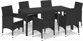 vidaXL 7 részes fekete polyrattan kerti étkezőgarnitúra párnákkal