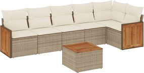 vidaXL 7 részes bézs polyrattan kerti ülőgarnitúra párnákkal