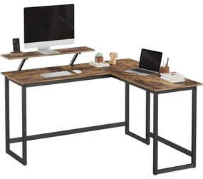 Sarok íróasztal monitor állvánnyal, rusztikus barna 140x130x92cm