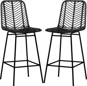 HOMCOM 2 db Bohemian Stílusú Bárszék, 66 cm Magasságú Fém Lábpillantóval és Rattan Háttámlával - Fekete | Aosom