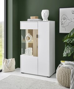 Hudson alacsony 2 ajtós vitrin matt fehér/Evoke tölgy