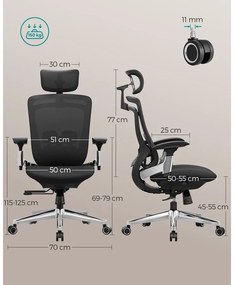 Ergonomikus, állítható, dönthető irodai szék, fekete