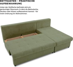 Venezia sarokkanapé, kordbársony, univerzális oldal, hab töltet, zöld