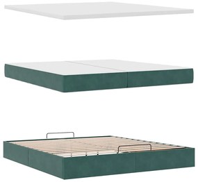 Ottomán ágykeret matraccal sötétzöld 200x200 cm bársony