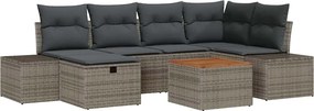 vidaXL Kerti Kanapé Szett párnával tárolóval 7 pcs Szürke Poli rattan