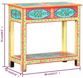 kézzel festett tömör mangófa tálalóasztal 80 x 35 x 75 cm
