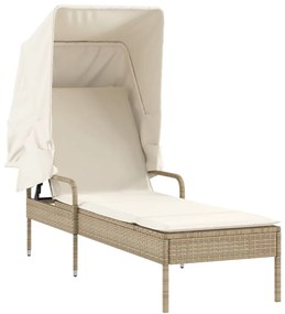 Bézs polyrattan napozóágy tetővel