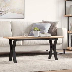 tömör fenyőfa és öntöttvas Y-vázú dohányzóasztal 110x40x45,5 cm