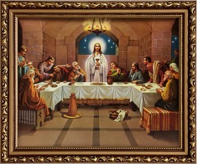 Vászonkép 24x29 Utolsó Vacsora Jézus Krisztus Arany Díszített Keret