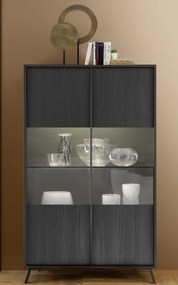 CITY Kétajtós vitrinszekrény, fekete, laminált vázzal és előlapokkal