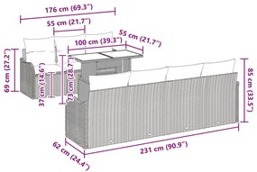 8 részes kertkanapé szett párnákkal Bézs Poli rattan, 2 személyes kertkanapé párnákkal Bézs Poli rattan