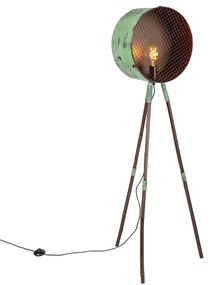 Vintage állólámpa bambusz állvány zöld réz - hordó
