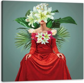 Vászonkép Piros Ruha Nő Virágok 40X40 cm Ideális ajándék